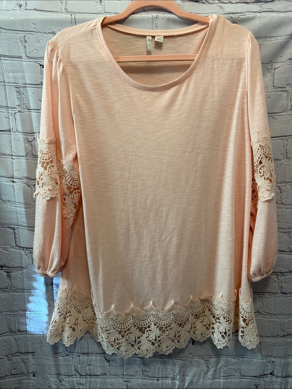 Cato Peach Lace-Hem Long Sleeve Tunic